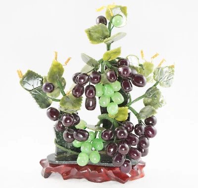 Vintage Chinese Carved Semi Precious Stone Grapes Bonsai Tree # 2030