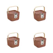 4PK Boxsweden Mesh Plastic Basket Wood Handle Medium 24.5x24.5x18cm Assorted