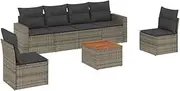 vidaxl Garden Sofa Set 7-Piece Grey Poly Rattan Patio Lounge with Cushions - Modular Design for Backyard, Terrace or Deck