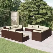 12 Piece Garden Lounge Set with Cushions Poly Rattan Brown, Garden Furniture Sets