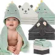 Saranna Baby Hooded Towels for Newborn 13pcs, Soft Baby Bath Towels and Washcloths Set for Toddlers, Infant Towels Baby Bath Essentials Set.