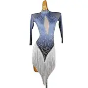 Latin Dance Dress Women Competition Salsa Tassel Dress Long Sleeve Rumba Chacha Party Dancewear Performance Costumes