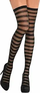 [Yummy Bee] Black Striped Stockings - Women's Suspender Hold Ups
