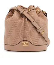 Valentino VLogo Plaque Drawstring Quilted Shoulder Bag One size Nude