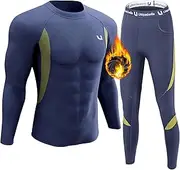 [UNIQUEBELLA] Men's Thermal Underwear Sets Top & Long Johns Fleece Sweat Quick Drying Thermo Base Layer