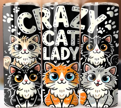 Crazy Cat Lady Tumbler 20 oz Cup Mug Stainless Travel Straw Lid