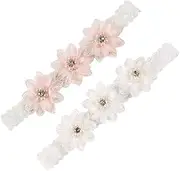 Pack of 2 Baby Headbands, Flower Headband, Girls Satin Ribbon, Elastic Headband, Baby Girls' Hair Band, with Grosgrain Ribbon, for Gifts and Parties