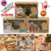 12/24pcs Christmas Candy Cookie Boxes Bakery Gift Boxes Cupcake Muffin Cake Box~