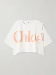 [Chloé] Chloé - Cropped Printed Cotton-jersey T-shirt - White - small small White