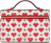 kate spade new york Devin Pixel Hearts Embossed Saffiano Leather Vanity Kit, Cream Multi, Cream Multi