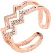 [Generic] Daughter's Gift from Mom to My Daughter Ring High and Low Zircon Double Wave Mother Daughter Ring Birthday Fashionable Things Valentine's Day Gift