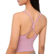 Nevenka Longline Sports Bras Padded Comfortable Fitness Crop Tank Tops-Pink Purple