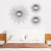 Set of Three Silver Metal Sunburst Round Wall Mirrors