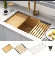 Kitchen Sink, Undermount Kitchen Sink With Workstation Ledge, 10" Depth, Gold