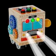 Busy Cube, Bus Sensory Board with LED Light, Portable Early Developmental Learning Toys, Educational Learning Activities