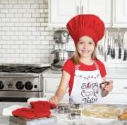 Burton SANTA'S COOKIE BAKER CHILD'S APRON CHEF'S HAT MITTENS CHRISTMAS 3 pcs SET