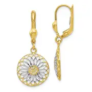 10K Yellow W/Rhodium W/White Rhodium Polished Leverback Earrings