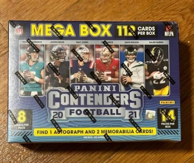 2021 Panini Contenders NFL Football Mega Box 1 Auto & 2 Memorabilia Per Box/ Avg