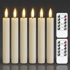 6.4 Inches Plastic LED Taper Candles with Remote and Timer,Ivory Flameless Ba...