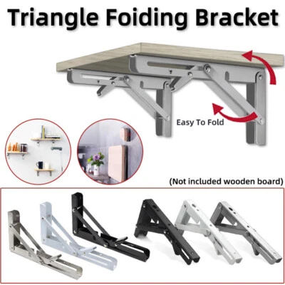 2pcs Heavy Duty Stainless Steel Collapsible Wall Mounted Shelf Bracket 12/14/16“