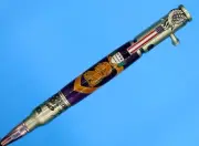 Military Bolt Action Pen in Antique Brass Finish with Purple Heart Wood Inlay