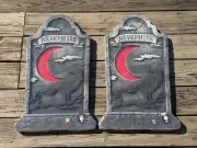 2 LED Light Up 23" Tombstones Halloween Nevermore Foam Grave Markers Decor