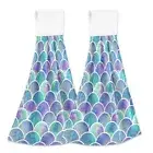 Rainbow Mermaid Hanging Kitchen Towel Purple Hand Towel 2 Pcs Absorbent Scales