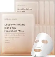 [MOTHER MADE] Moisturizing Snail Mucin Face Mask 10 Sheets, 22,050ppm Snail Secretion Filtrate, Collagen, Niacinamide, Vitamin C & E, Anti-aging Snail Essence for Dry, Sensitive Skin, Korean Skincare