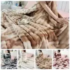 Double Sided Throw Blanket Faux Rabbit Fur Plush Striped Blankets