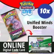 10 x Pokémon PTCGO Live TCG Unified Minds Booster ONLINE Bulk Code Cards Lot