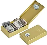 Metal Box for Gambler - Winners Bank Portable Safe Casino Money Pocket Sized Cash Box with Key Go Home Money - Golden