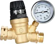 zolyet RV Water Pressure Regulator with Gauge Manually Adjustable NH3/4'' 160PSI Lead- Brass RV Pressure Reducing Valve Dual Gold