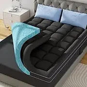 3 Inch Dual Layer Full Memory Foam Mattress Topper, 2 Inch Memory Foam Plus 1 Inch Down Alternative Pillowtop Mattress Pad with Deep Pocket, Soft Support for Pressure Relief, Black