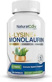 Natural Cure Labs L-Lysine + Monolaurin 600mg 1:1 Ratio, 100 Capsules