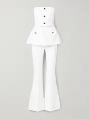 [Self-Portrait] Self-Portrait - Strapless Belted Embellished Stretch-crepe Jumpsuit - White - UK 8 UK 8 White