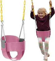 Eastern Jungle Gym Heavy-Duty High Back Full Bucket Toddler Swing Seat | Coated Swing Chains Fully Assembled | Pink Swing Set Accessory