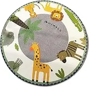 Round-Shaped Animal Zoo Carpet, Animal Print Rug, Kids Play Mat, Nursery Carpet, Soft Non-Slip Backing, Machine Washable, 100x100cm, for Children's Bedroom Playroom Decor