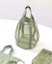 GGP Green Lightweight Mesh Drawstring Beach Bag Portable Travel Organizer For Toiletries And Essentials