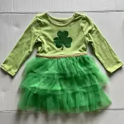 18 Month Girls Skirt Dress, Long Sleeve Clover, Green Kids Sparkly Tutu Spring