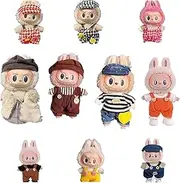 Compatible for LA-BU-BU Clothes Outfit 17cm, Adjustable Overalls Hat Set Kawaii Fashion for Sitting Standing Dolls Random 6 Sets & 1 Shoe (NO Doll Include)