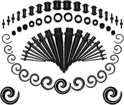 [JINXIAN] 68 Piece Spiral Cone Piercing Jewellery Set 1.6-10 mm Ear Expander Plug with Flesh Silicone Ear Stretching Kit Black Ear Piercing Set for Body Piercings Men and Women, Plastic