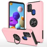 Samsung Galaxy A21S Compatible Case Cover With Shockproof Magnetic Ring Holder - Pink