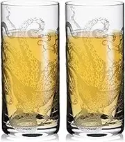 Lucy the Octopus Highball Glasses Set of 2 | Artisan Hand-Crafted Premium Lead-Free Crystal Glassware Drinking Glasses Set | Perfect Party Cocktail Glasses for Wedding & Birthday | 16 Oz