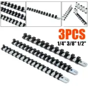 3PC Socket Organizer Mountable Sliding Holder Rail Rack Tool Storage 1/4 3/8 1/2
