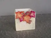 AUTUMN LEAVES PLANTER Square Ceramic Earth tones TRINKET JAR Candle Holder