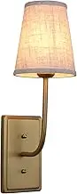 Buyee Single Sconce Rustic Vintage Wall Light Fixture with Flared Funnel Fabric Lamp Shade Wall Mounted Lighting Decor for Bedroom Bedside Reading Brass Finish Base (Linen)