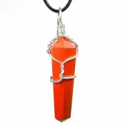 (1) Red Jasper Wire Wrapped Double Terminated Crystal Wand Pendant w/Description