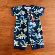 Bonds Baby Dinosaur Triceratops Blue Green Zip Wondersuit Romper Size 1