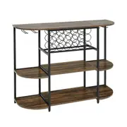 Costway Wine Rack Table Kitchen Storage Shelves w/Glass Holder Brown
