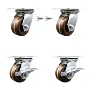 4 Inch High Temp Phenolic Swivel Caster Set 2 Swivel Locks 2 Brakes SCC